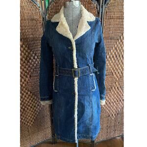 Size S//Vintage Y2K Denim Penny Lane Coat Faux Fur Trim